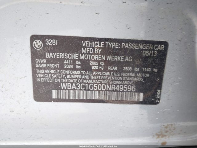 2013 BMW 328I WBA3C1G50DNR49596 Photo 8