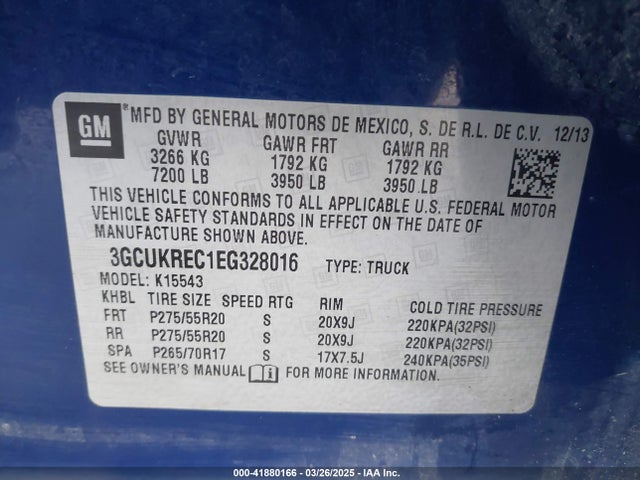 3GCUKREC1EG328016 Chevrolet Silverado 1500 1lt