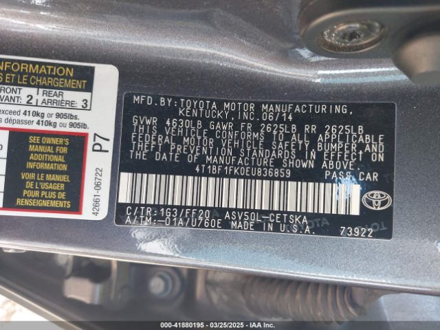 4T1BF1FK0EU836859 Toyota CAMRY SE