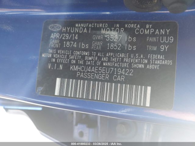 KMHCU4AE5EU719422 Hyundai ACCENT GLS