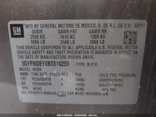 2011 CADILLAC SRX 3GYFNDEY0BS610259 Photo 8