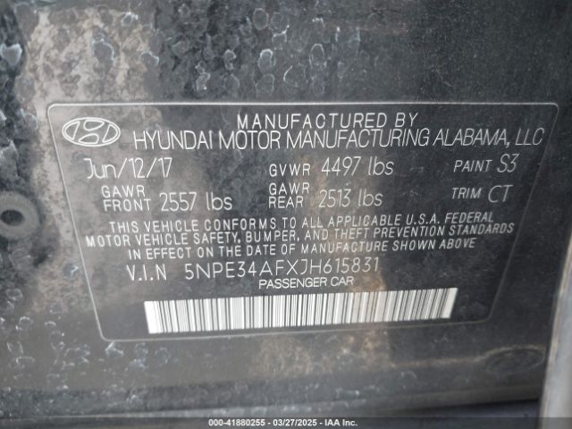 5NPE34AFXJH615831 Hyundai SONATA SEL