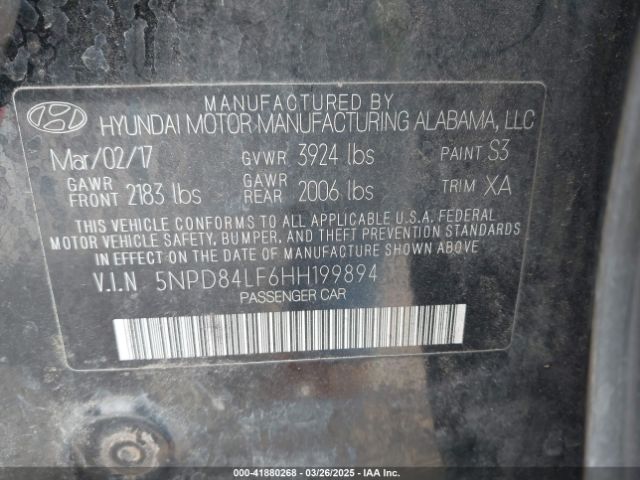 5NPD84LF6HH199894 Hyundai ELANTRA SE
