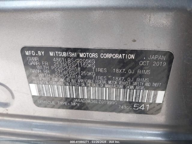 JA4AD3A36LZ019990 Mitsubishi Outlander Sel 2.4