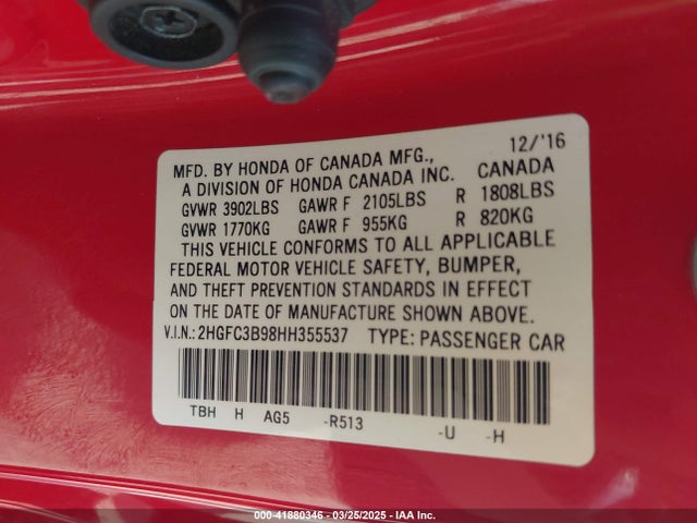 2HGFC3B98HH355537 Honda Civic Touring
