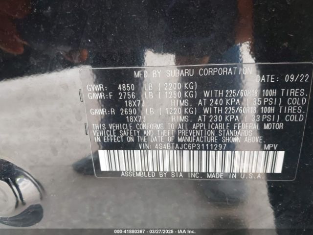 4S4BTAJC6P3111297 Subaru Outback Onyx Edition