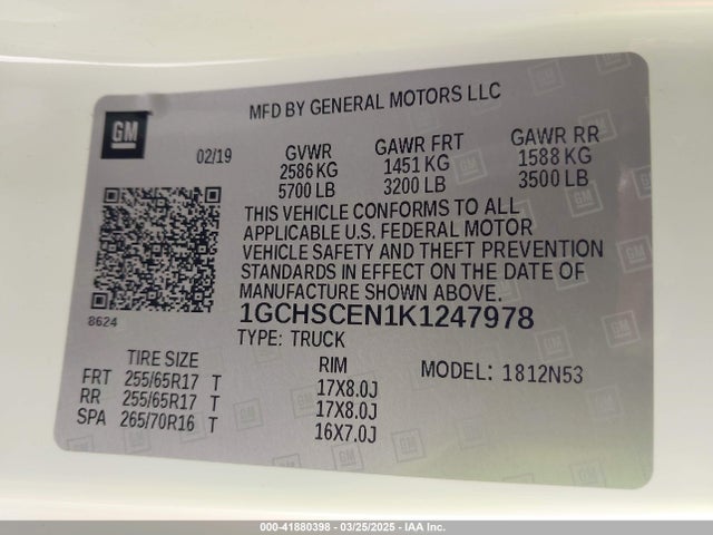 1GCHSCEN1K1247978 Chevrolet Colorado Lt