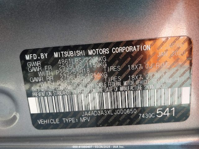JA4AD3A3XLJ000650 Mitsubishi Outlander Sel 2.4