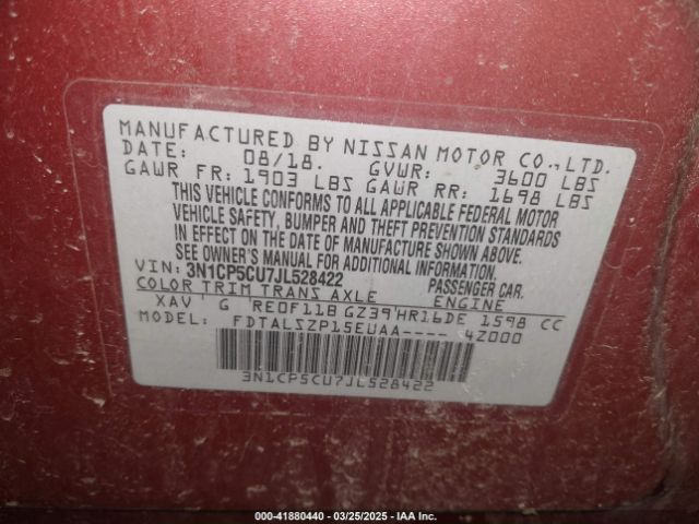 3N1CP5CU7JL528422 Nissan KICKS SV