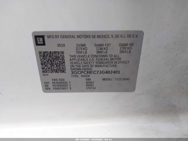 3GCPCREC7JG402401 Chevrolet Silverado 1500 1lt