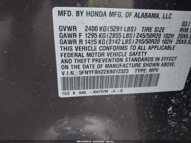 5FNYF8H22KB012323 Honda Passport Sport