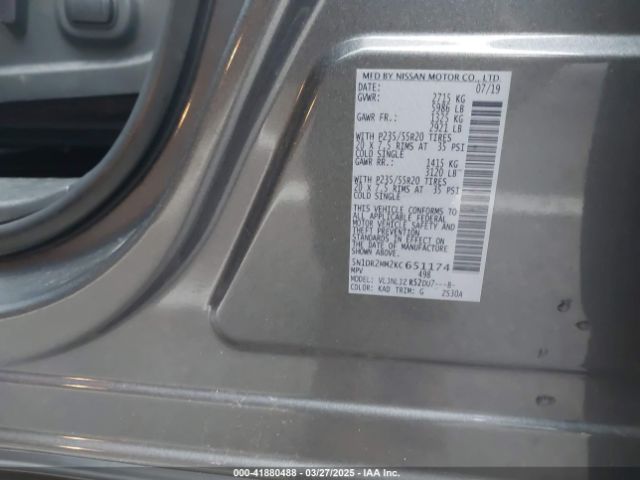 5N1DR2MM2KC651174 Nissan Pathfinder Platinum
