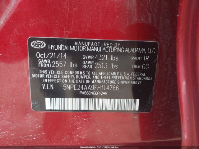 5NPE24AA9FH114766 Hyundai SONATA ECO