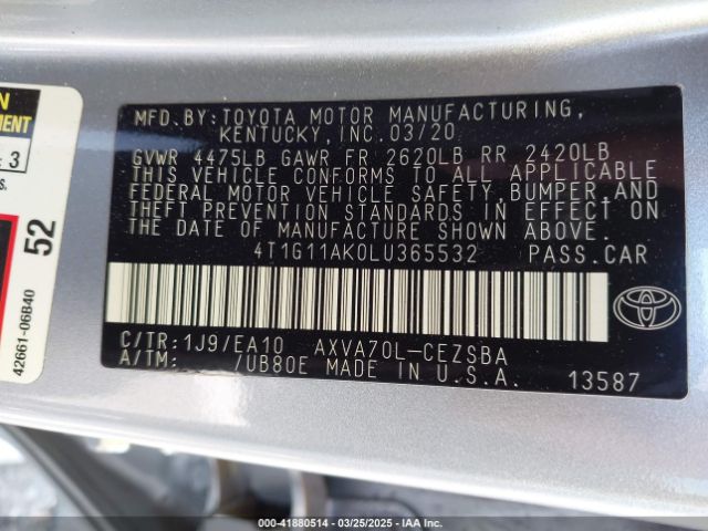 4T1G11AK0LU365532 Toyota CAMRY SE