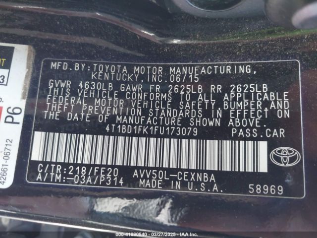 4T1BD1FK1FU173079 Toyota Camry Hybrid Le