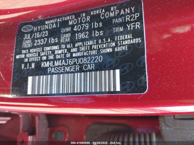 KMHLM4AJ6PU082220 Hyundai Elantra Hybrid Blue