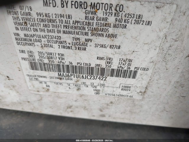 MAJ6P1UL6JC237422 Ford Ecosport Se