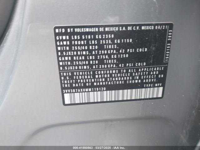 3VV3B7AX0MM119120 Volkswagen Tiguan 2.0t Se/2.0t Se R-line Black/2.0t Sel