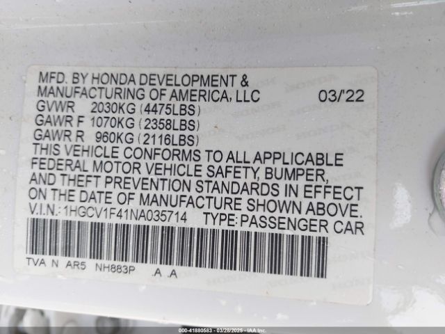 1HGCV1F41NA035714 Honda Accord Sport Special Edition