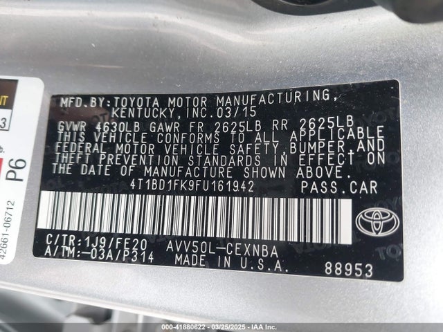 4T1BD1FK9FU161942 Toyota Camry Hybrid Le