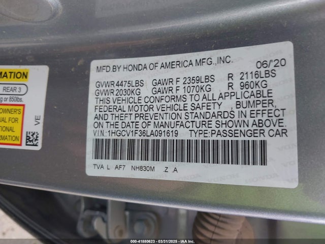 1HGCV1F36LA091619 Honda Accord Sport
