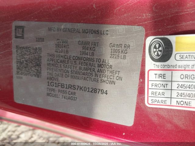 1G1FB1RS7K0128794 Chevrolet Camaro 1lt