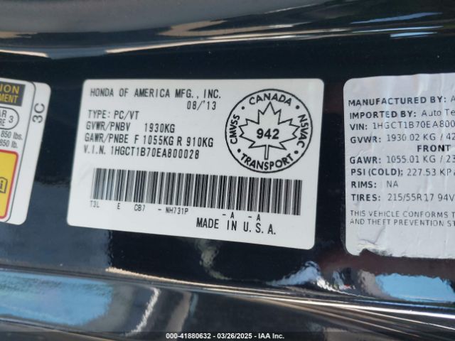1HGCT1B70EA800028 Honda ACCORD EX