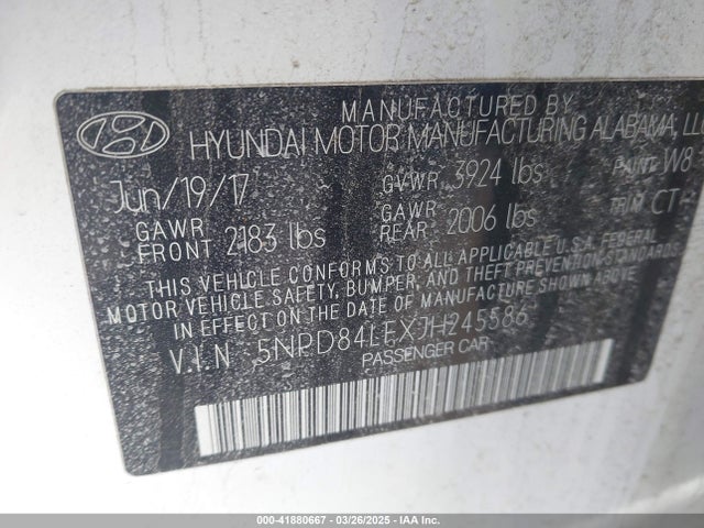 5NPD84LFXJH245586 Hyundai ELANTRA SEL