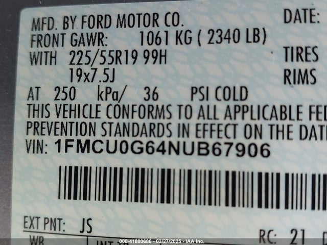 1FMCU0G64NUB67906 Ford ESCAPE SE