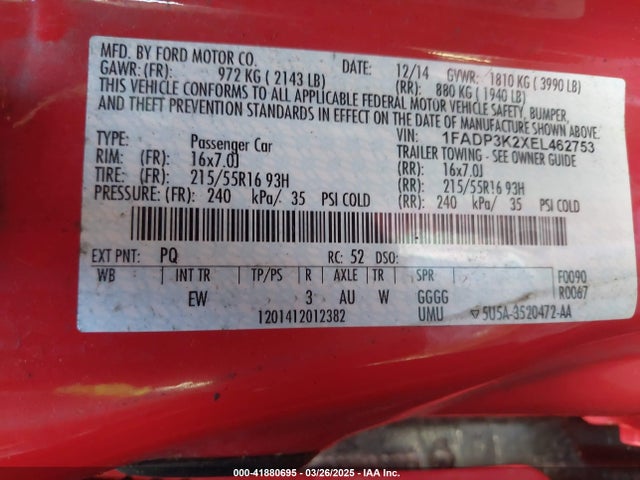 1FADP3K2XEL462753 Ford FOCUS SE