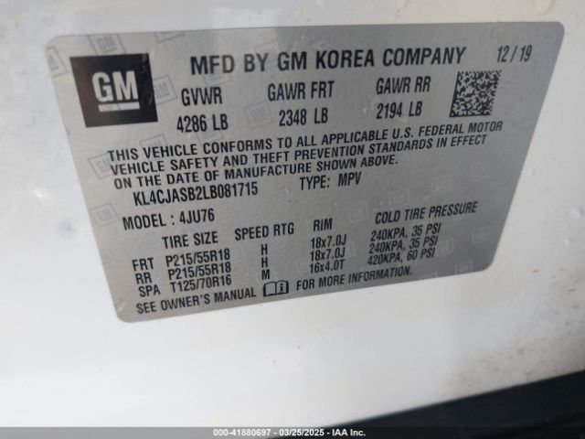 KL4CJASB2LB081715 Buick Encore Fwd Preferred