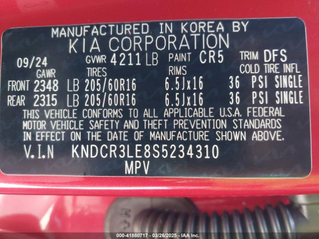 KNDCR3LE8S5234310 KIA NIRO EX