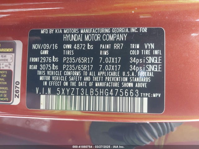 5XYZT3LB5HG475663 Hyundai Santa Fe Sport 2.4l
