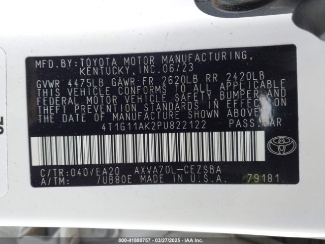 4T1G11AK2PU822122 Toyota CAMRY SE