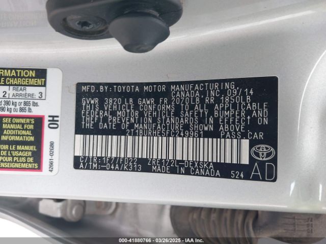 2T1BURHE5FC249961 Toyota Corolla S Plus