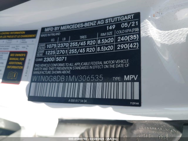 W1N0G8DB1MV306535 Mercedes-Benz Glc 300 Suv