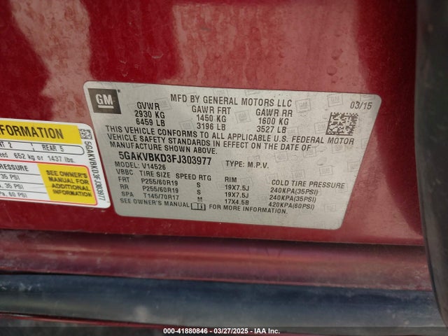 5GAKVBKD3FJ303977 Buick Enclave Leather
