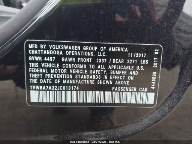 1VWBA7A32JC013174 Volkswagen Passat 2.0t Se