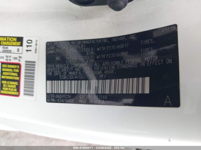 5TDKZ3DC4KS002127 Toyota 2gr-fks