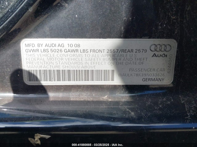 2009 AUDI A4 WAULK78K39N033626 Photo 8