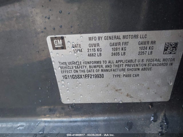 Chevrolet ltg 2015 1G11G5SX1FF219930 Image 9