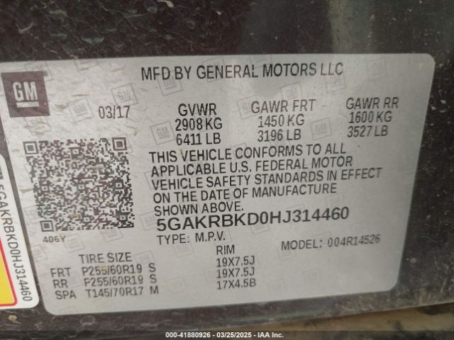 5GAKRBKD0HJ314460 Buick Enclave Leather