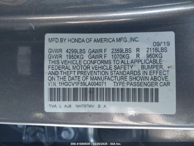 1HGCV1F59LA004071 Honda Accord Ex-l