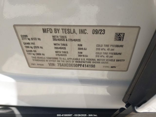 7SAXCDE50PF414198 Tesla Model X Dual Motor All-wheel Drive/standard Range
