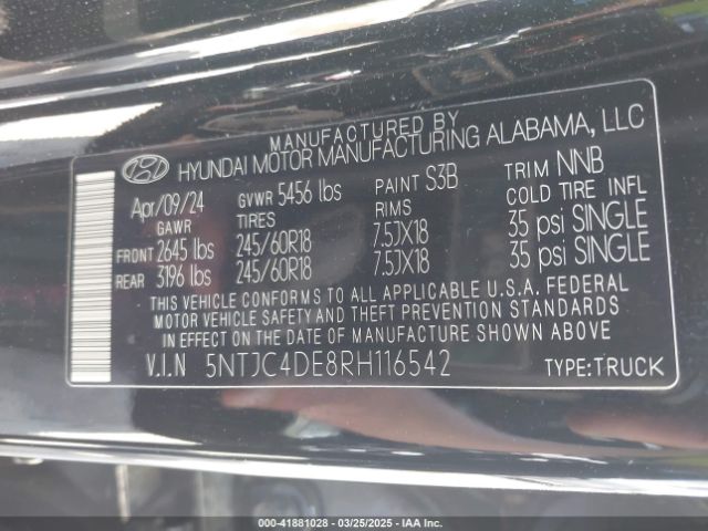 5NTJC4DE8RH116542 Hyundai Santa Cruz Sel