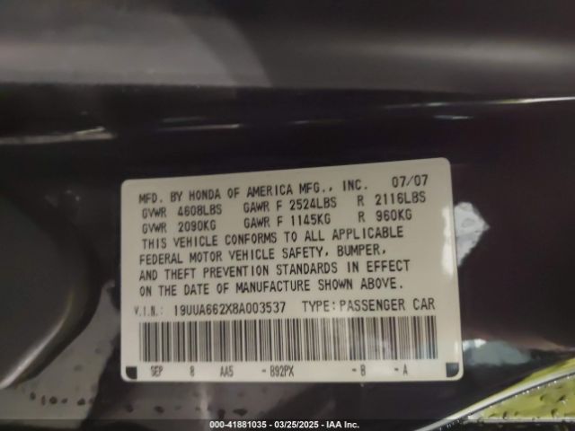 2008 ACURA TL 19UUA662X8A003537 Photo 8