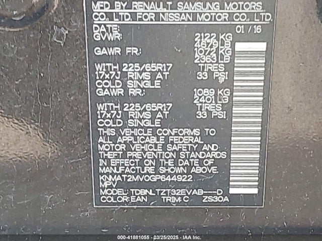 Nissan ROGUE SV 2016 KNMAT2MV0GP644922 Image 9