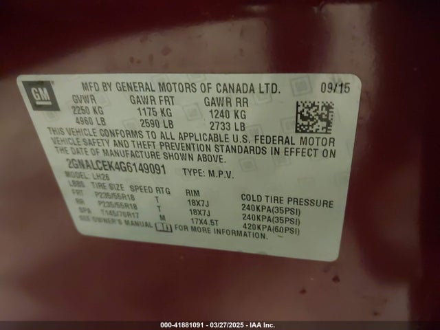 2GNALCEK4G6149091 Chevrolet EQUINOX LT