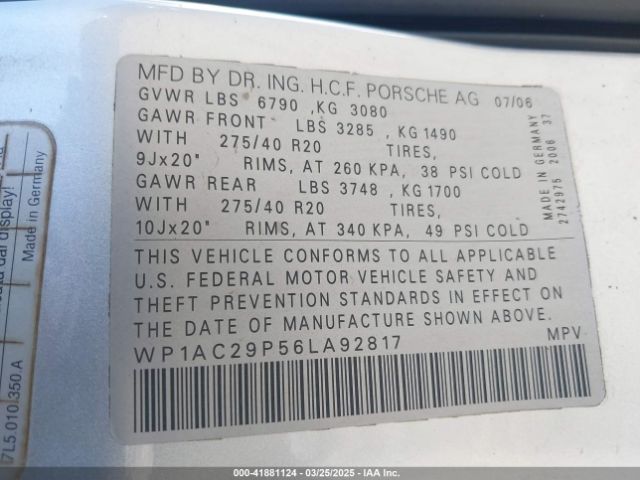 2006 PORSCHE CAYENNE WP1AC29P56LA92817 Photo 8