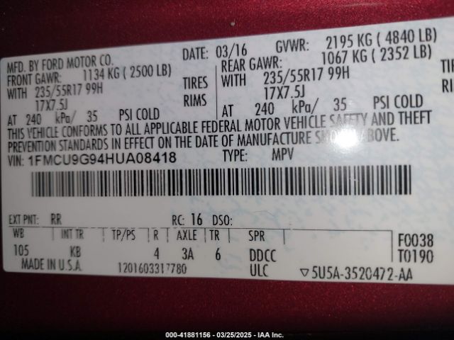 2017 FORD ESCAPE 1FMCU9G94HUA08418 Photo 8